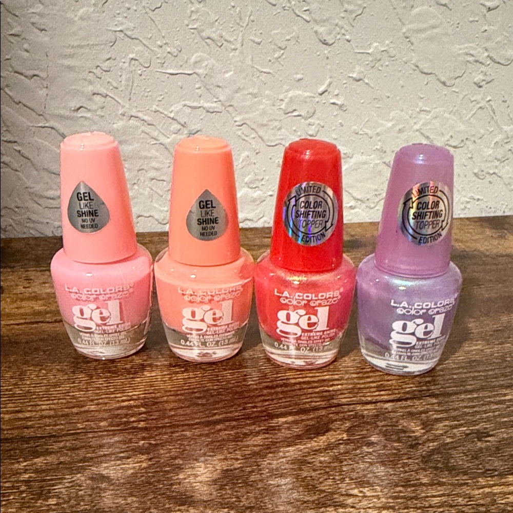 L.A. Colors Gel Nail Polish Set - Pink, Coral, Red, Purple Set of 4